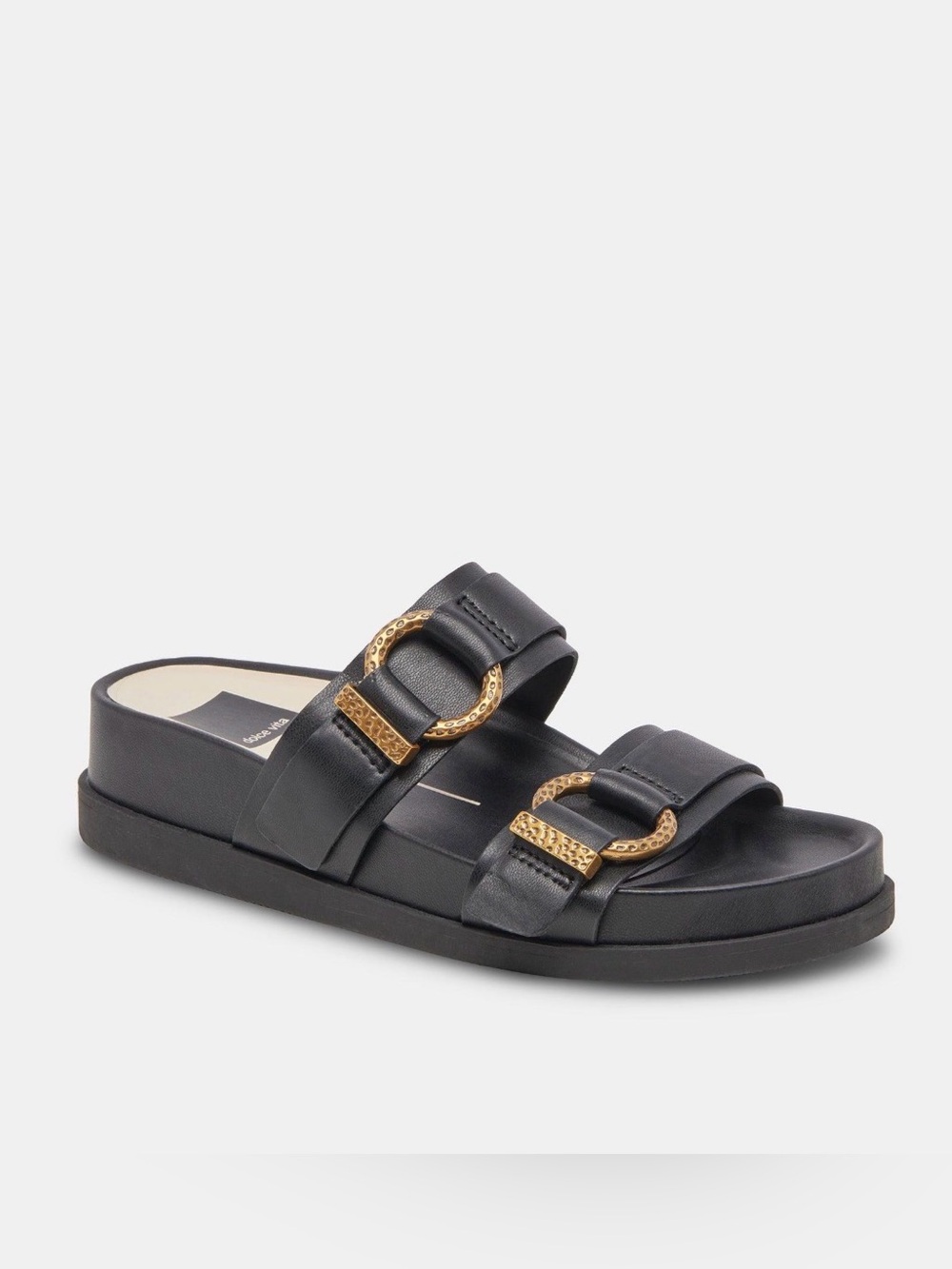 Dolce Vita Soya Black Leather Double Buckle Slide Sandals Size 8.5